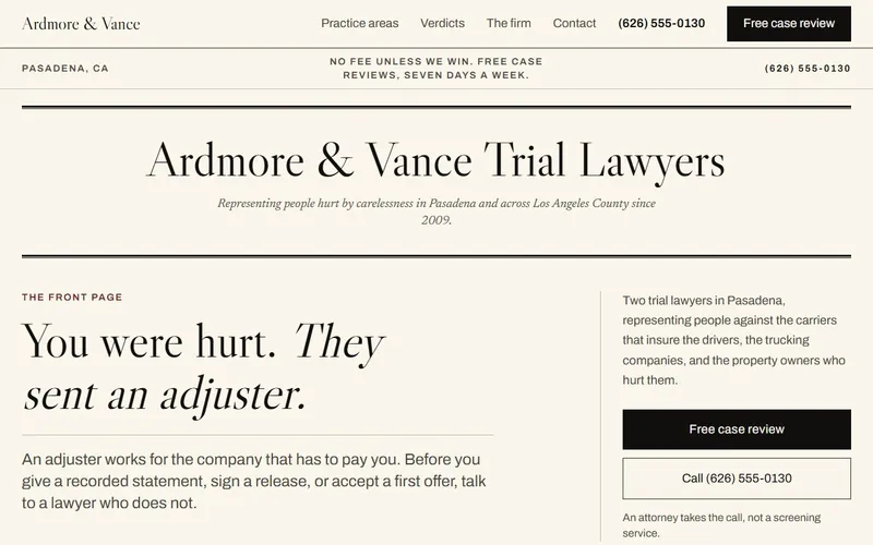 Ardmore & Vance Trial Lawyers website