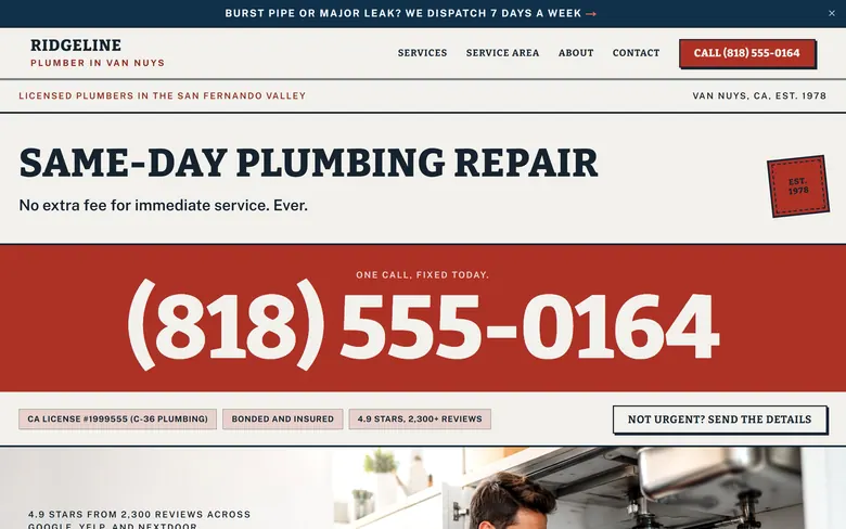 Ridgeline Plumbing & Drain website